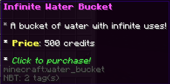 Infinite water bucket in the credit shop